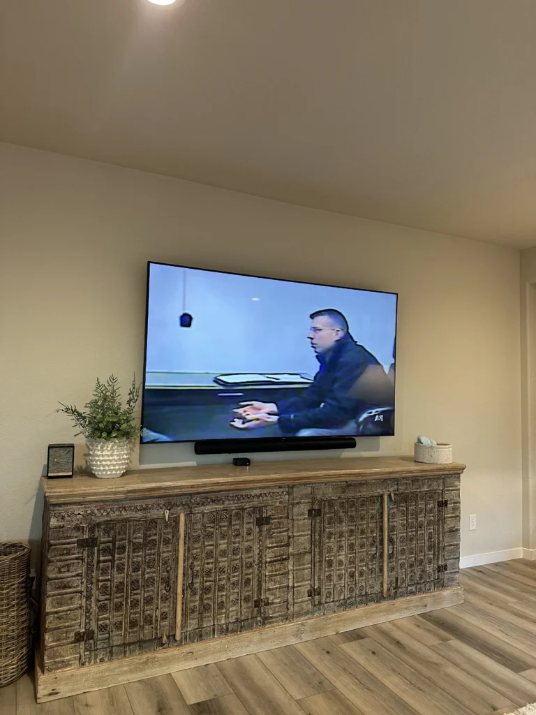 Above a wood media console