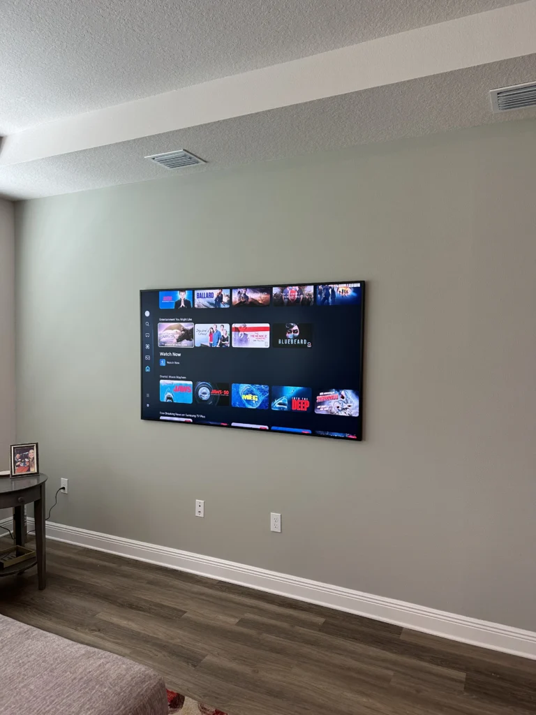 TV mounted at a comfortable height on a living room wall