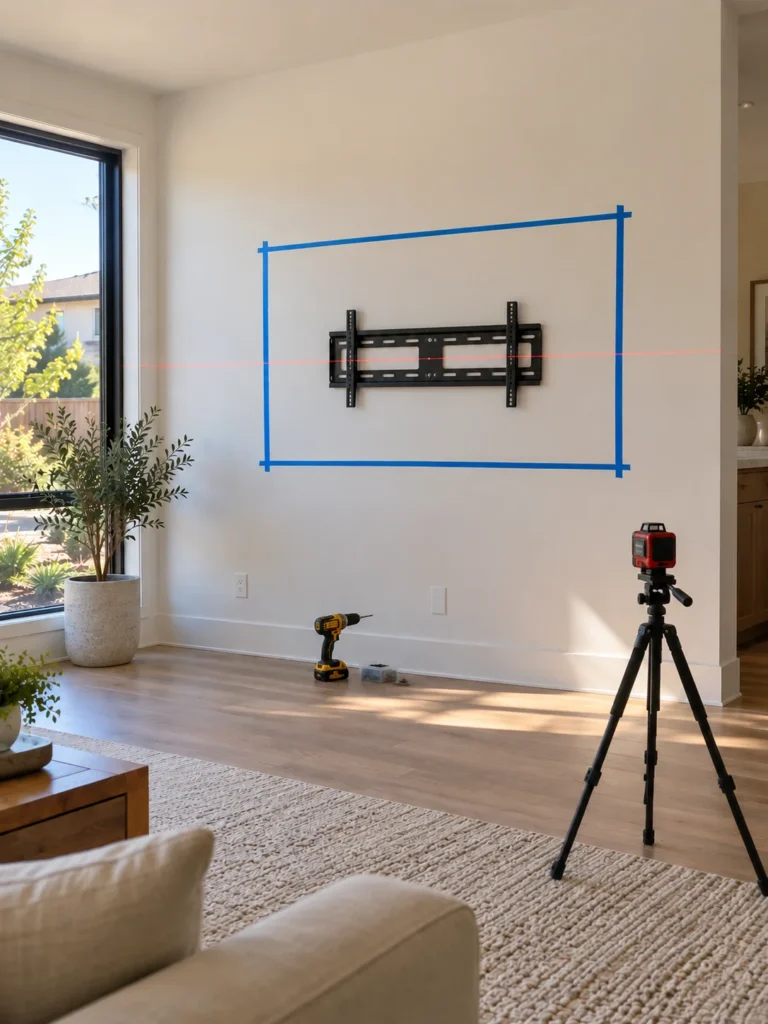 Tape outline with the wall bracket installed inside it